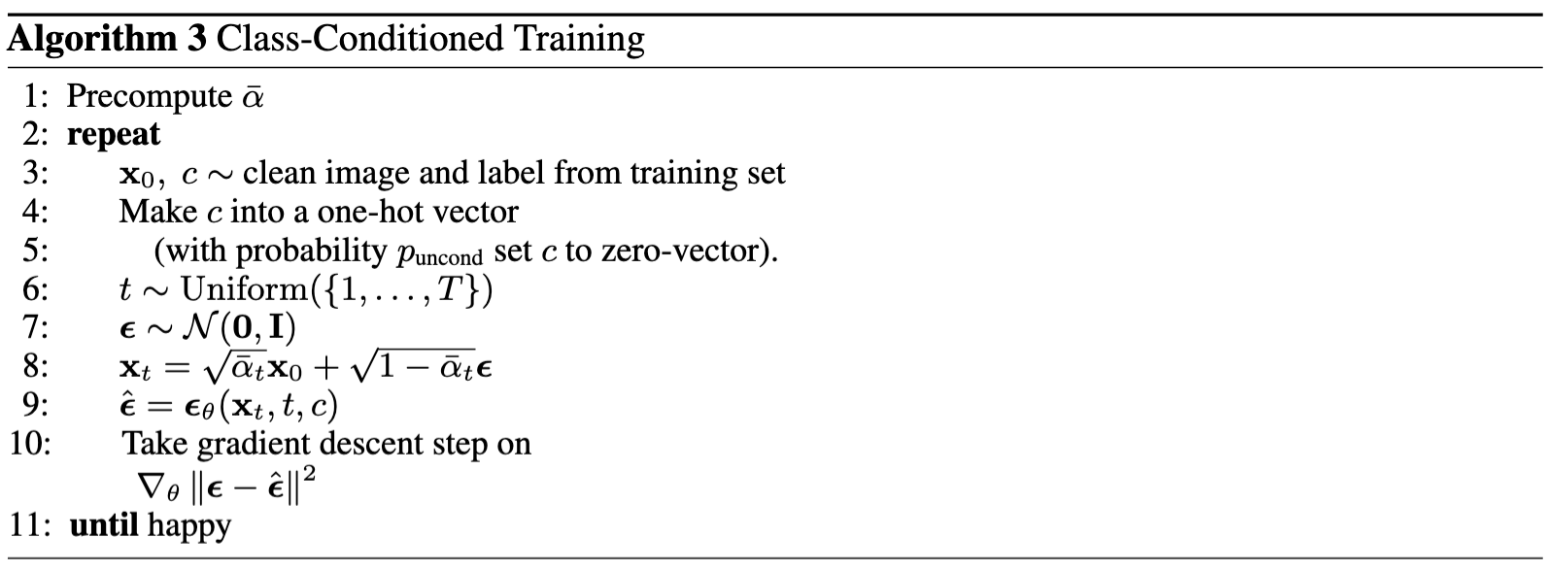 Algorithm for Training Class-Conditioned UNet